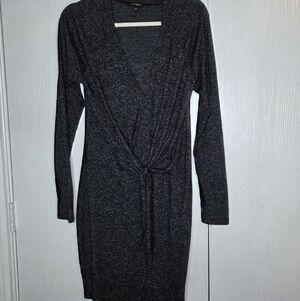 Express Charcoal Long-Sleeve Wrap Knit Dress-Size L